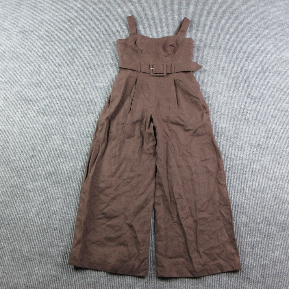 Boden Jumpsuit Womens 6P Brown Linen Sleeveless Belted Square 33x26.5* NWT